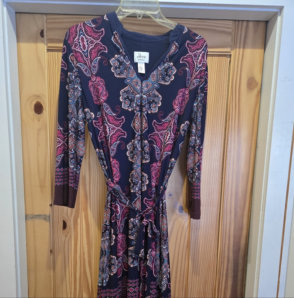 DM Collection Knee Length Jersey Navy Print Dress 14